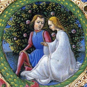 Dois amantes em uma ilustração do "Cantico dei Cantici"